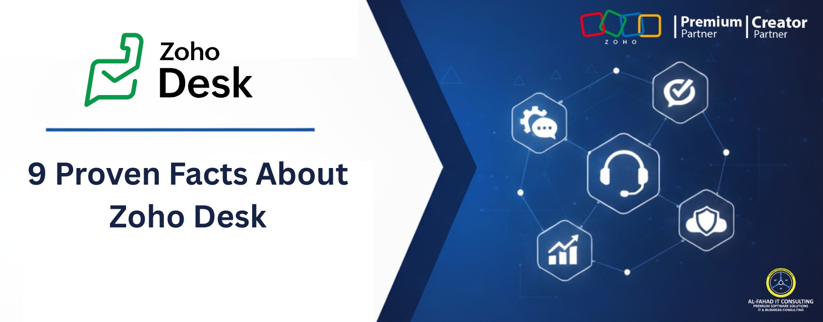 left side Zoho Desk logo and right side zoho desk features icon