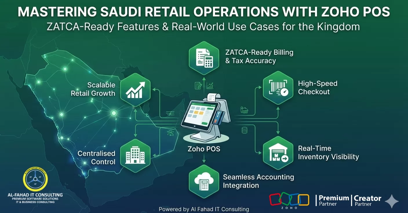 zoho pos connected to different features infront of the saudi map