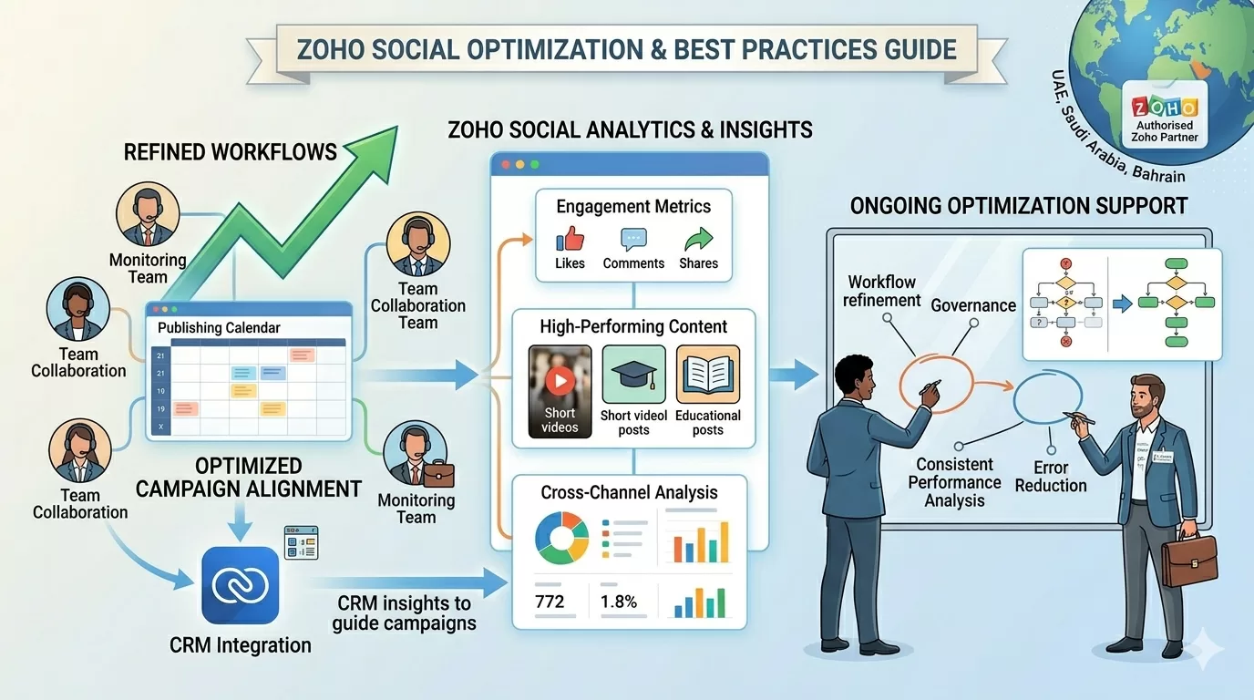 a graphic explaining the best practices of Zoho social