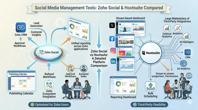 graphical representation of the differences between zoho social and hootsuite