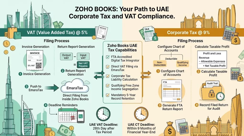 zoho books UAE tax filling infographics