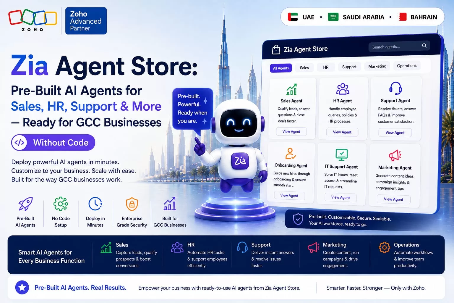 Zia Agent Store dashboard for pre-built Zoho AI agents